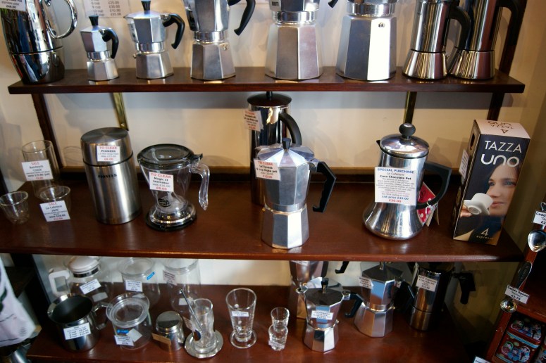 Apart from coffee and tea, the shop also stocks a variety of brewing merchandise and condiments